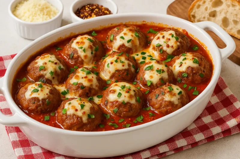Meatballs Parmesan Casserole Recipe Card