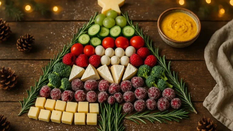 Frosted Christmas Tree Snack Board with Saffron Dip