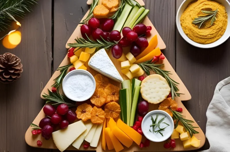 Frosted Christmas Tree Snack Board with Saffron Dip
