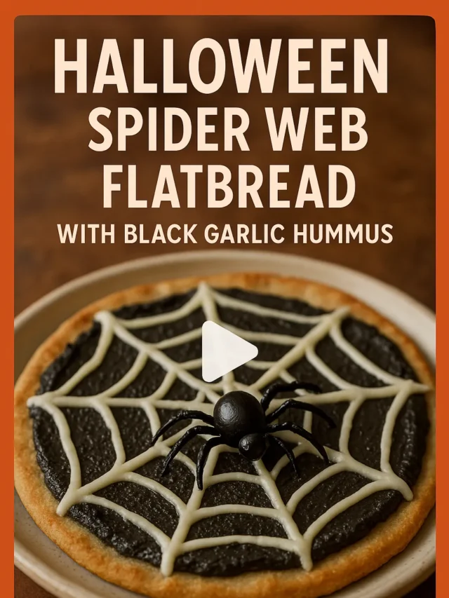 Halloween Spider Web Flatbread with Black Garlic Hummus